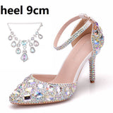 Large-Size Tuxedo Diamond Wedding Shoes 9 Fine Heel Pointed Sandals Luxury Water Drill Wedding Shoes P09BRBRW HZ0115