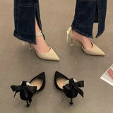 Fashion Word With High Heels Women 2025 Spring And Summer New Pointed Thin Heel Bow Head Hollow Sandals HZ0115
