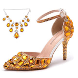 Large-Size Tuxedo Diamond Wedding Shoes 9 Fine Heel Pointed Sandals Luxury Water Drill Wedding Shoes P09BRBRW HZ0115