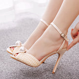 Fish Mouth High Heel Sandals 10 Cm White Pearl High Heel Women Sandals Banquet Wedding Dress Wedding Dress Bridal Shoes HZ0115