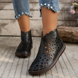 Spring And Summer 2025 New Round Head Hollow Shoes Women Fashion Zipper Retro National Style In The Middle Of The Cool Boots HZ0115