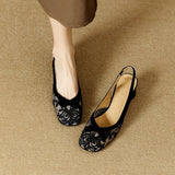 French Retro Bow Embroidered Sandals Women's Summer Fragrant Wind Coarse Black Mesh In The Back Empty Single Shoes HZ0115