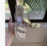 One-×Ö With Fine-Heeled Sandals Women 2025 Early Spring New Dew Water Drill Sexy Famous Woman Gold Studded High Heels HZ0115