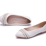 Flat-Soled Wedding Shoes Crystal Shoes Wedding Dress Wedding Dress Comfortable Korean Version Of Tuxed Pearl Water Diamond Dinner White Women Shoes HZ0115