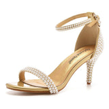 7 Cm Temperament Shallow Word With Fine Heel Sandals Imitation Pearl Wedding Shoes Sexy Fish Mouth Summer Sandals Size Size HZ0115