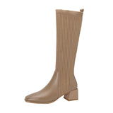 Vintage Knitted Wool Elastic Lean Long Boots Woman But Knee-High Thick And Socks Boots Spring And Autumn Boots HZ0115
