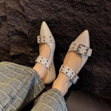 Small Design Trendy Black Pointed Mary Jane Single Shoes Women's Shoes Spring 2025 French Coarse Leather Shoes HZ0115