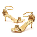 A Shallow Word With A Golden Diamond High-Heeled Sandals Fine Heel With A Buckle Ball Ball Shoes HZ0115