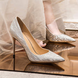 Champagne Wedding Shoes 2025 New Bridal Shoes Show Wedding Dress Two Wearing Crystal Shoes Wedding Dress High Heels HZ0115