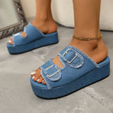 2025 Summer New Large-Size Lady Thick-Sed Denim Sandals Light And Comfortable Round Head HZ0115
