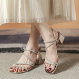 Fashion Sandals In The Summer Of 2025 British Fashion With New Square Head Drill With Thick High Heels Women's Shoes HZ0115