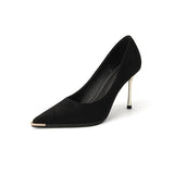 Naipa French Single-Shoe Black Pointed High-Heeled Women's Fine Heel In Spring 2025 New Professional Metal Decoration HZ0115