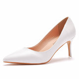 7 Cm Pointed Single Shoes Small Thin Heel Single Shoes Tip Shoes Large Size Women's Shoes Large Size Single Shoes Women White HZ0115