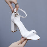 7 Cm Thick Heel With Sandals Female Fish Mouth Exposed Toe Square Sandals Pure White Wedding Sandals HZ0115