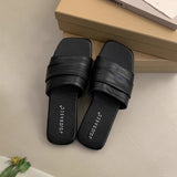 Korean Folded Soft Leather Slippers Women Wear Summer Soft Flat Bottom Beach Beach Shoes Fairy Wind Cool Drag HZ0115