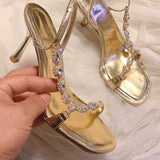 One-×Ö With Fine-Heeled Sandals Women 2025 Early Spring New Dew Water Drill Sexy Famous Woman Gold Studded High Heels HZ0115