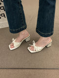 French High-End Silk And Satin Bow Coarse And Cool Slippers Women Wear 2025 New Summer Dew High-Heeled Shoes HZ0115