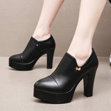 Sharp-Headed Coarse Waterproof Table Deep Mouth Single Shoes Women's Spring And Autumn Dress Work Shoes Side Zipper Fashion Singles High Heels HZ0115