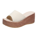 Slope And Slippers Women Simple Solid Color 7Cm Word Cool Drag Out Of The Street Fashion Large-Size Slippers To Increase The High Loose Cake Slippers HZ0115