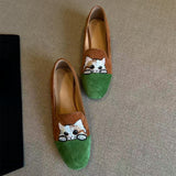 Embroidered Kitten One Foot Pedal Leof Shoes Women Retro New Chinese Style Outside Wearing A Single Shoe Flat Bean Bean Shoes HZ0115