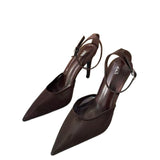 ZA Home 2025 New Women's Shoes Low Heel Temperament High Heels High-Heeled Shoes Back Scratched Single Shoe Net Face Brown HZ0115