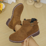 Large-Size Women's Boots 2025 Autumn And Winter New Martin Boots Low-Heeled Square Belt Buckle Short Cylinder Tight Velvet Surface HZ0115