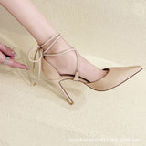 Cross-Lace Fine Heel High Heels Female Design Sharp Head Sexy 2025 Summer Fairy New Niche Sandals HZ0115