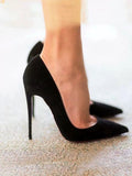 Large-Size High-Heeled Shoes Women Fat Feet Wide 41 To 43 Professional Commuter Non-Tired Footwork Shoes Velvet Black Fine Heel Single Shoes HZ0115